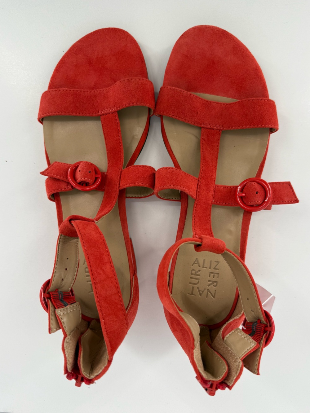 Naturalizer Red Suede T-Strap Sandals
